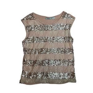 Chloe K Sequin Lace Top Blush Pink Sleeveless Dressy Blouse Medium